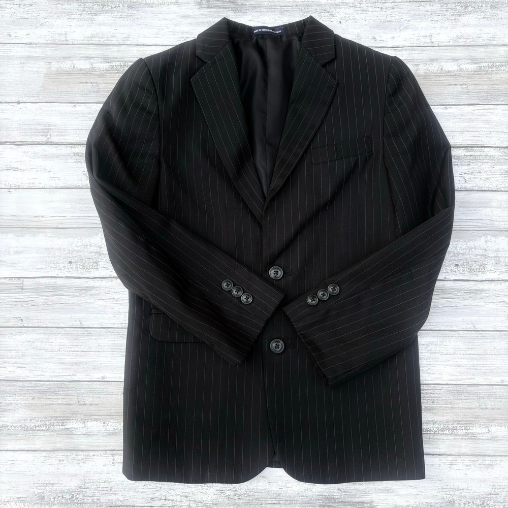 Chaps Blazer Boys Kids Sz 10 Regular Black Pinstripe Two Button Single Breasted